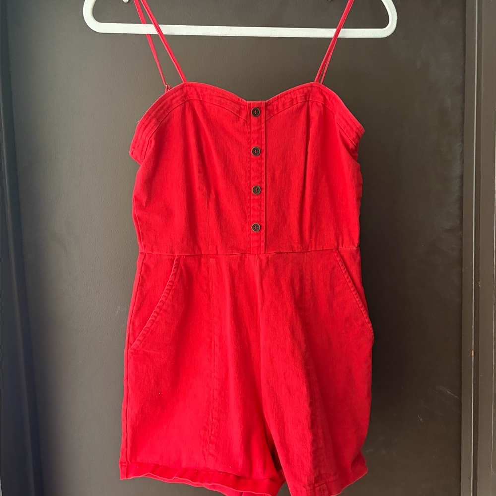 Red Button-Up Romper